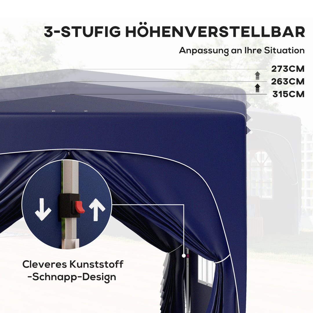 3 X 3 m pavillon, pop-up havetelt med sidevægge og bæretaske, upf 50+, højdejusterbar, sand