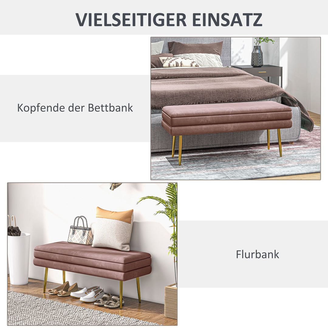 Polstret bænk med opbevaring, stål, 100 x 37,5 x 42 cm, pink