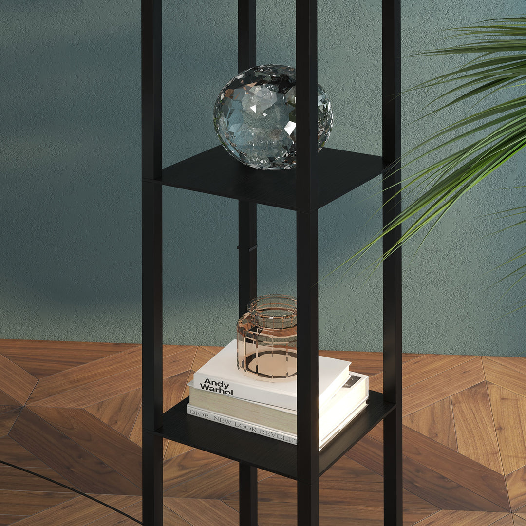 Gulvlampe med hylder, gulvlampe, træ, 26 x 26 x 160 cm, til stue/soveværelse (uden pære)
