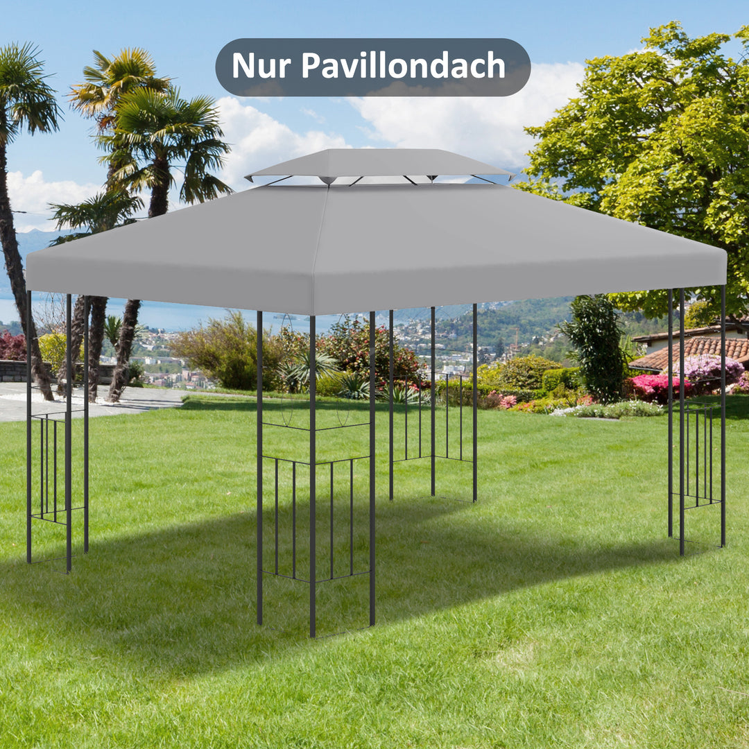 Reservetag til metalpavillon 3x4m vandafvisende pavillontag med dobbelttag, reserveovertræk til havepavillon festtelt havetelt polyester lysegrå