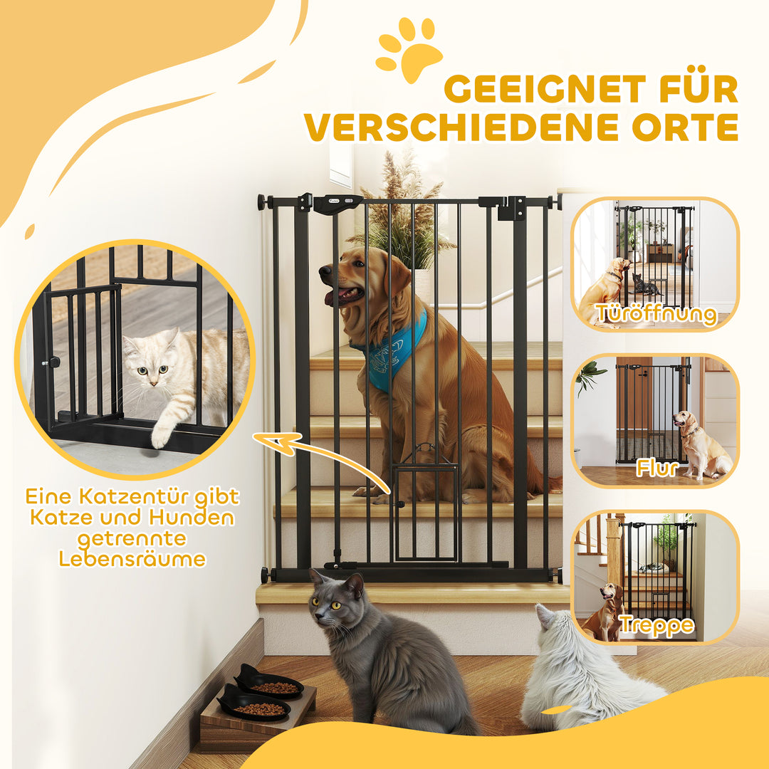 Hundegitter, dobbelt låsemekanisme, selvlukkende dør, 104 cm høj, stål, sort