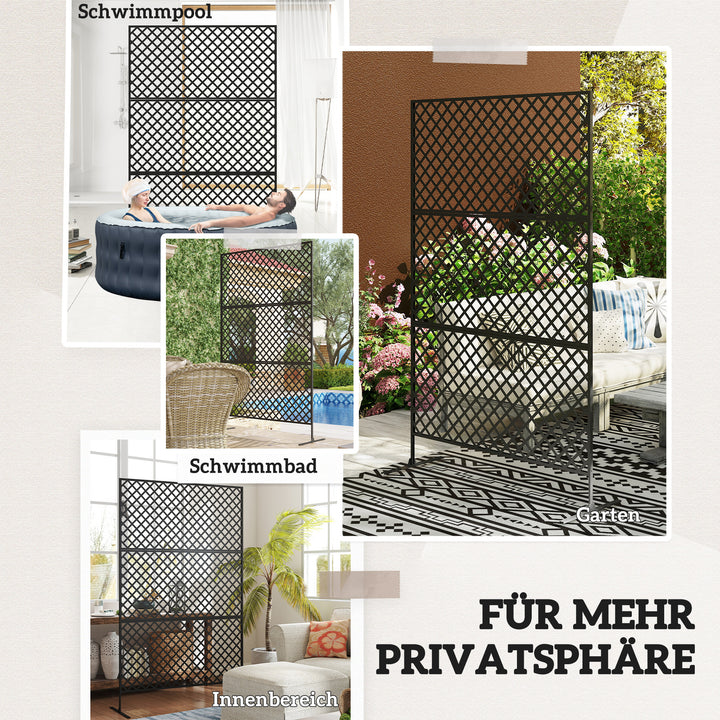 Udendørs rumdeler, metalskærm til terrasse, veranda, have, fritstående espalier, stål, sort