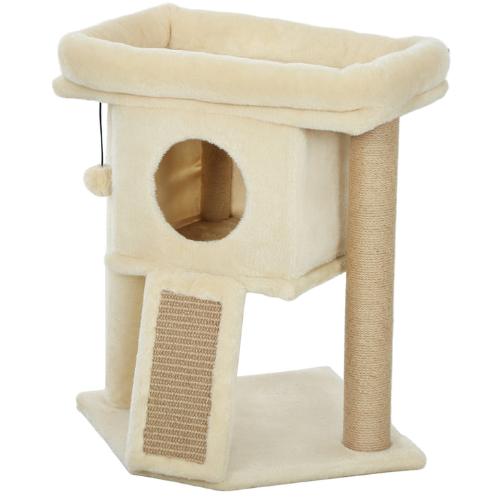 Kradsetræ med jute kradsemåtte, hvileplatform, legebold, kattehus, beige, 40 x 40 x 57 cm