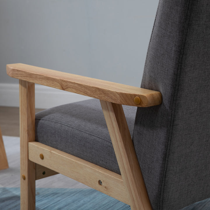 Skandinavisk accentstol, massivt træ, linnedlook, 64 cm x 70 cm x 72 cm, grå + natur