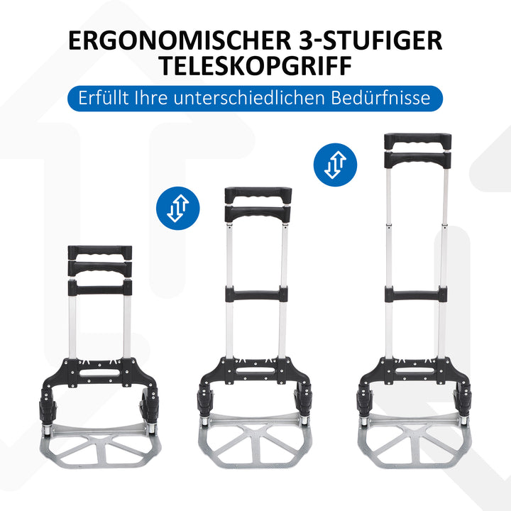 Sækkevogn i aluminium, foldbar transportvogn, sækkevogn, stablevogn, aluminium, maks. 70 kg lasteevne