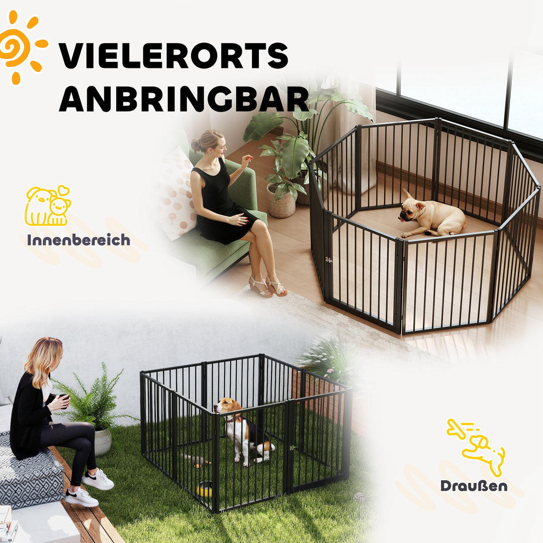 Hvalpegård, hundegård, hvalpegård, 8 paneler med dør, foldbart og bærbart hundehegn, stål, sort