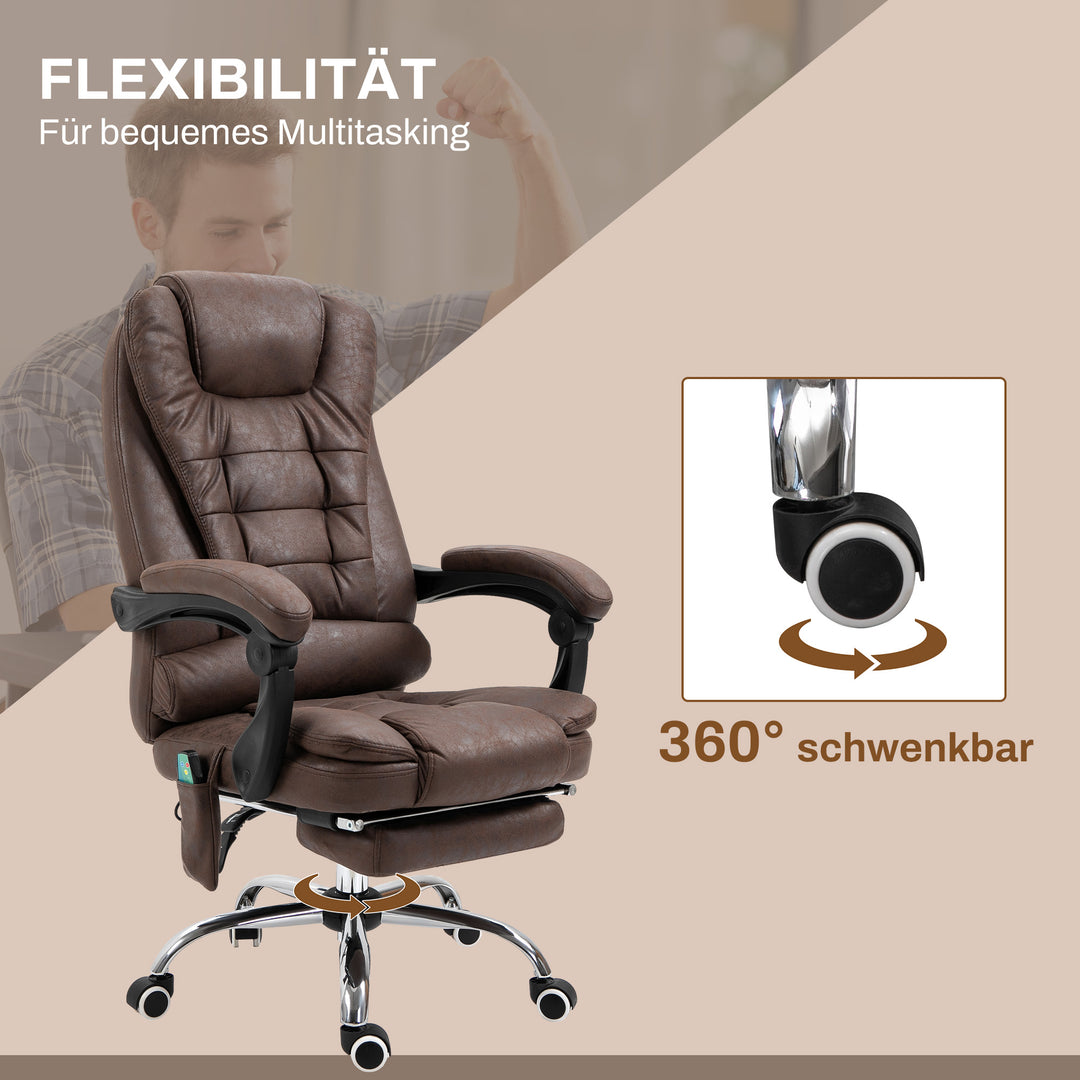 Massagekontorstol, lænefunktion og varmefunktion, drejelig, ergonomisk, op til 120 kg, brun