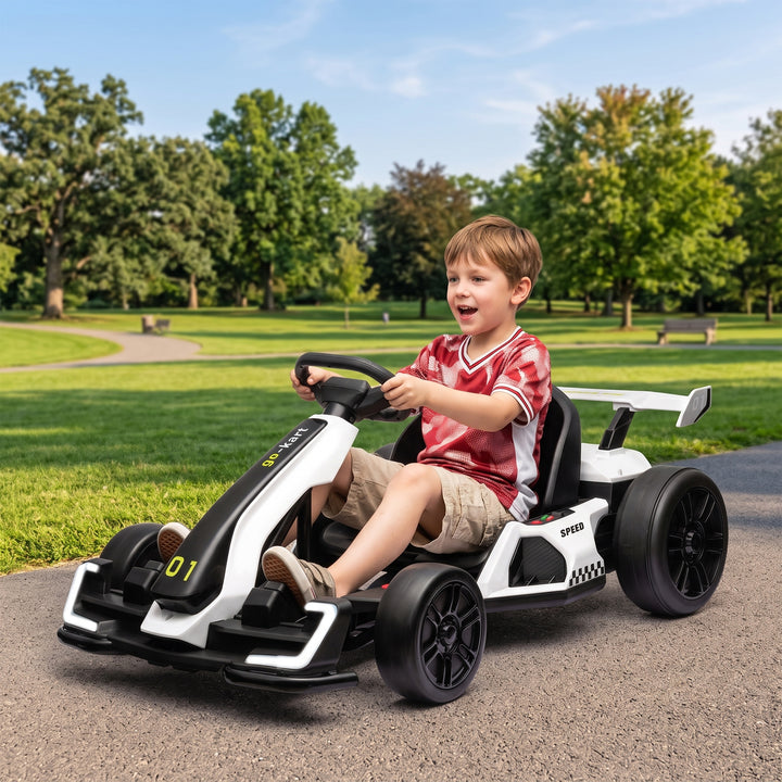 24V elektrisk gokart til børn med driftfunktion, 6-12 år, hvid