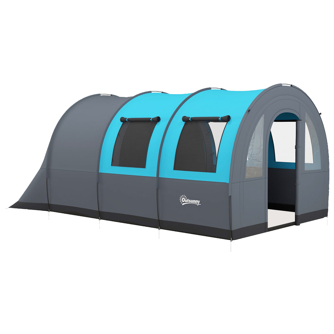 Campingtelt til op til 6 personer, familietelt, separate områder, vandtæt, grå/blå