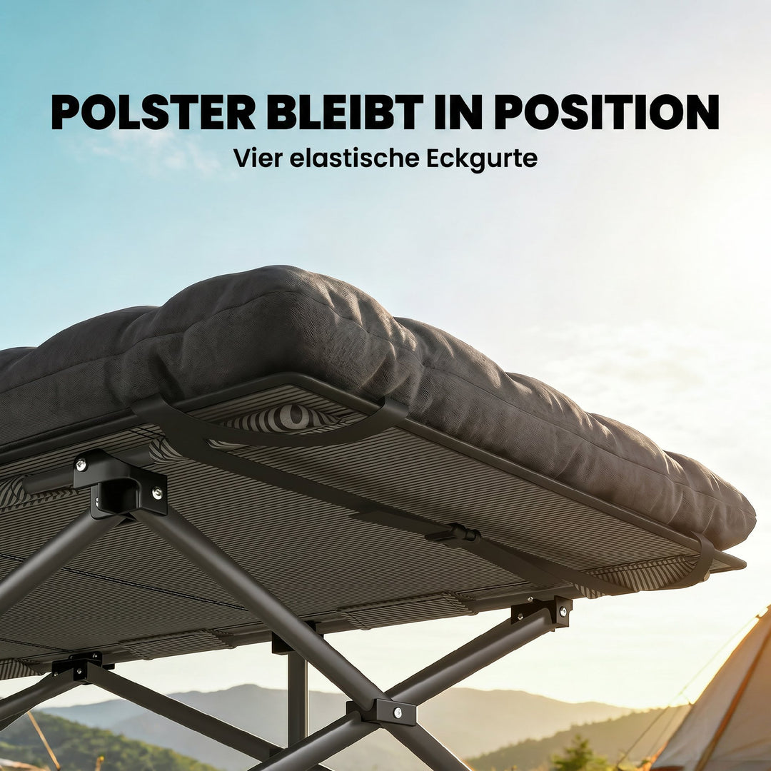 Sammenklappelig campingseng med bæretaske, campingliggestol op til 200 kg, indendørs/udendørs brug, 200 x 80 x 40 cm, sort