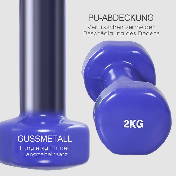 Håndvægtsæt 4 par håndvægte med kuffert 0,5 kg/1 kg/1,5 kg/2 kg jern+plastik rød gul grøn lilla