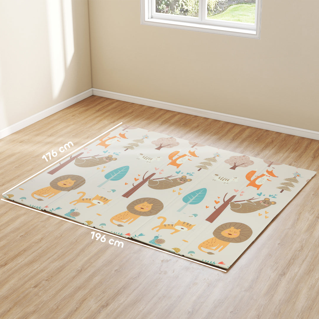 Babylegemåtte 196 x 176 x 1,5 cm sammenfoldelig dobbeltsidet krablemåtte flerfarvet