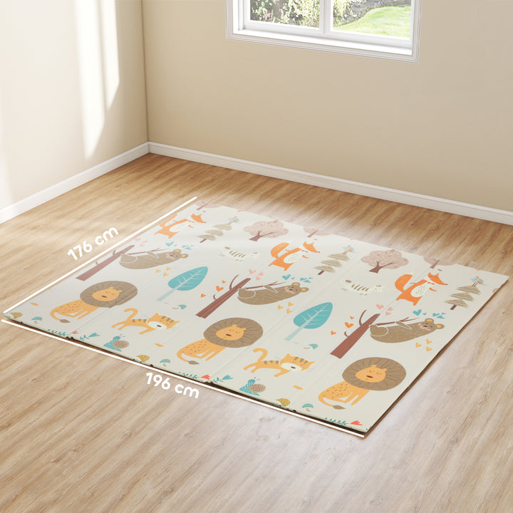 Babylegemåtte 196 x 176 x 1,5 cm sammenfoldelig dobbeltsidet krablemåtte flerfarvet