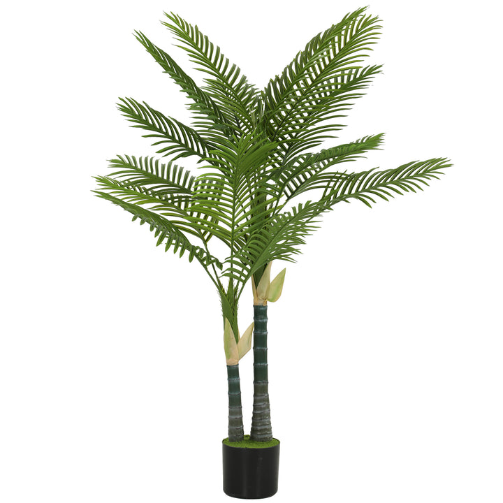 Kunstig palme 150 cm, kunstig palme med 16 palmeblade, stor kunstig plante i potte til stue, balkondekoration, grøn