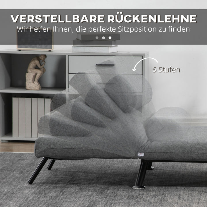 Stol med sengefunktion, foldbar afslapningsstol i linnedlook, justerbar ryglæn, 75 x 70 x 75 cm, mørkegrå