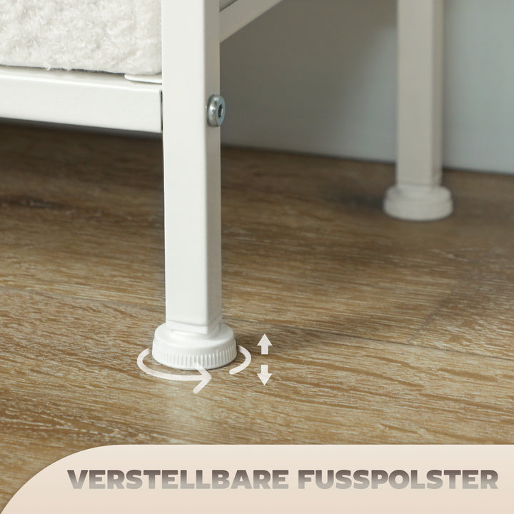 Stofkommode, 9 skuffer, stålstel, elegant, alsidig, hvid
