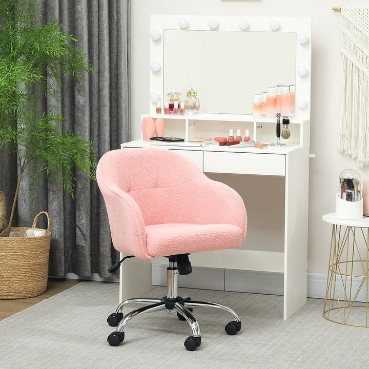 Hjemmekontorstol, ergonomisk skrivebordsstol med vippefunktion, teddy velvet look 56 x 61 x 86 cm pink