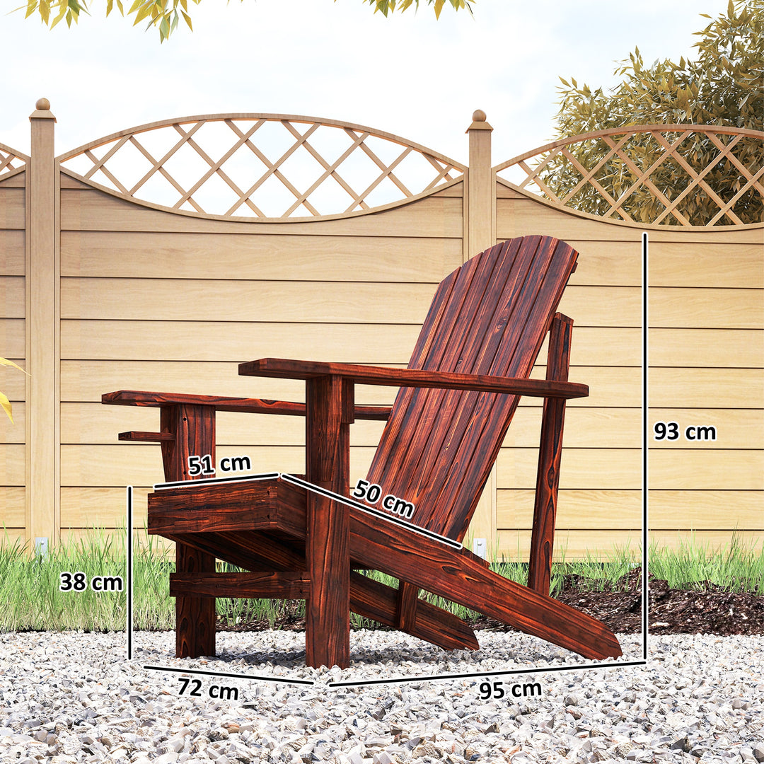 Adirondack havestol med kopholder, haveliggestol, balkonstol, massivt træ, forkullet, 72 x 95 x 93 cm