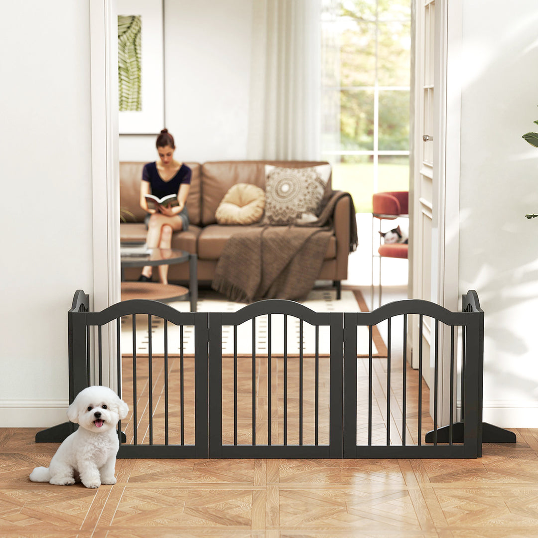 Fritstående hundegitter med fødder, foldbart, 5 paneler, 261,5 x 29,5 x 61 cm, sort