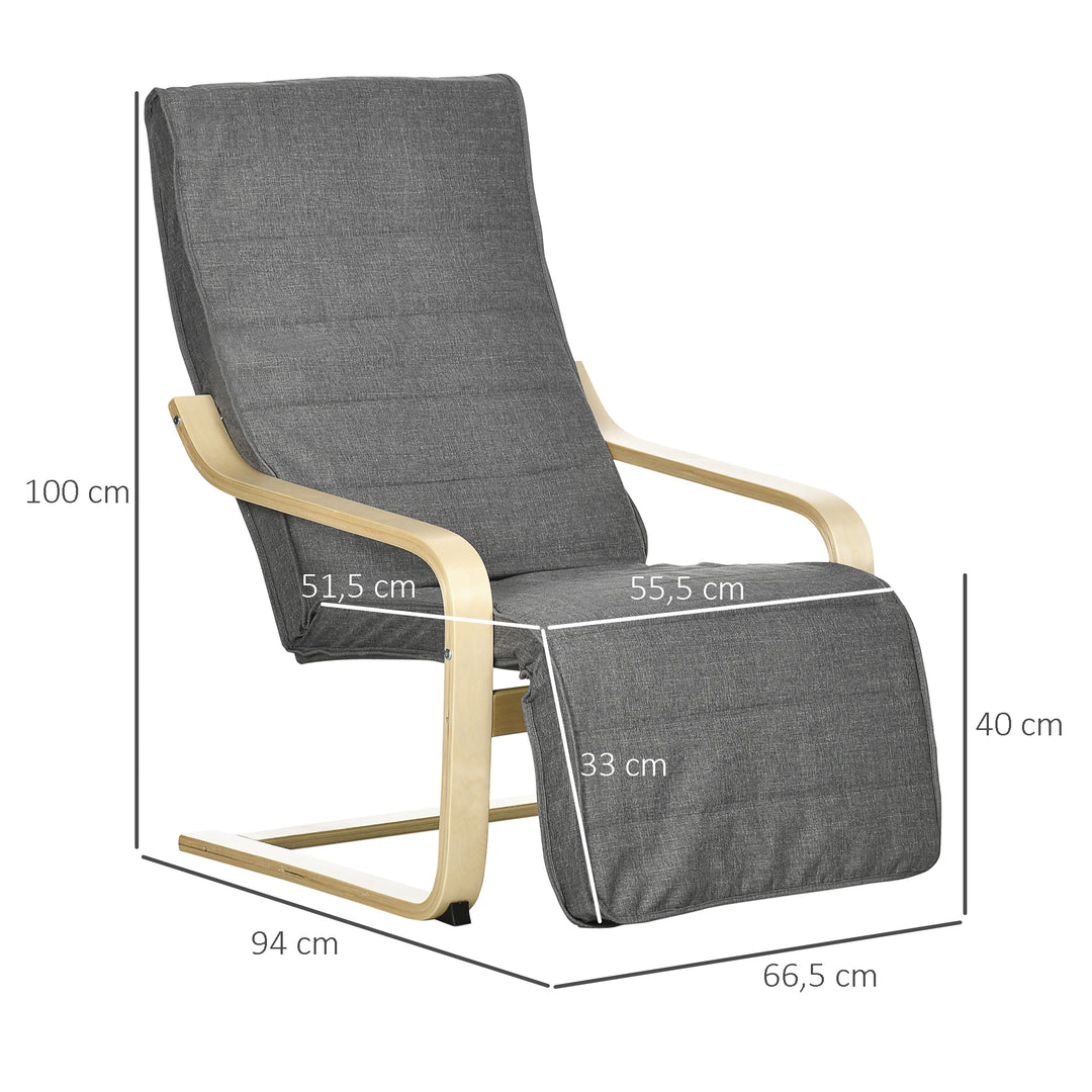Accentstol, lænestol med justerbar fodstøtte, birketræsstel, op til 120 kg, 66,5 x 94 x 100 cm, grå