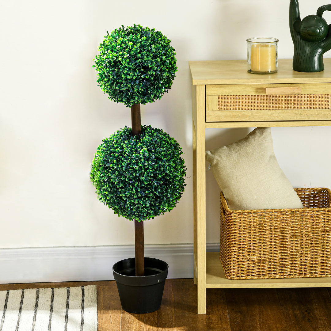 Kunstige planter, sæt med 2 buksbom, 90 cm kunstig plante, kunstigt træ, dekorativ plante til indendørs og udendørs brug, grøn
