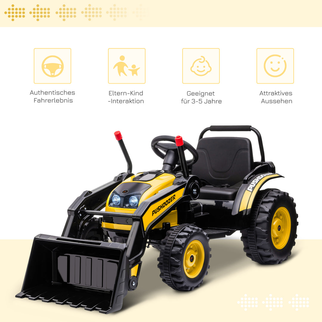 Børns elektriske gravemaskine sæde gravemaskine til børn ride-on gravemaskine terrængående køretøj traktor elektrisk til kørsel med musik skovlarme 3-5 år pp plast stål gul 132 x 62 x 65 cm