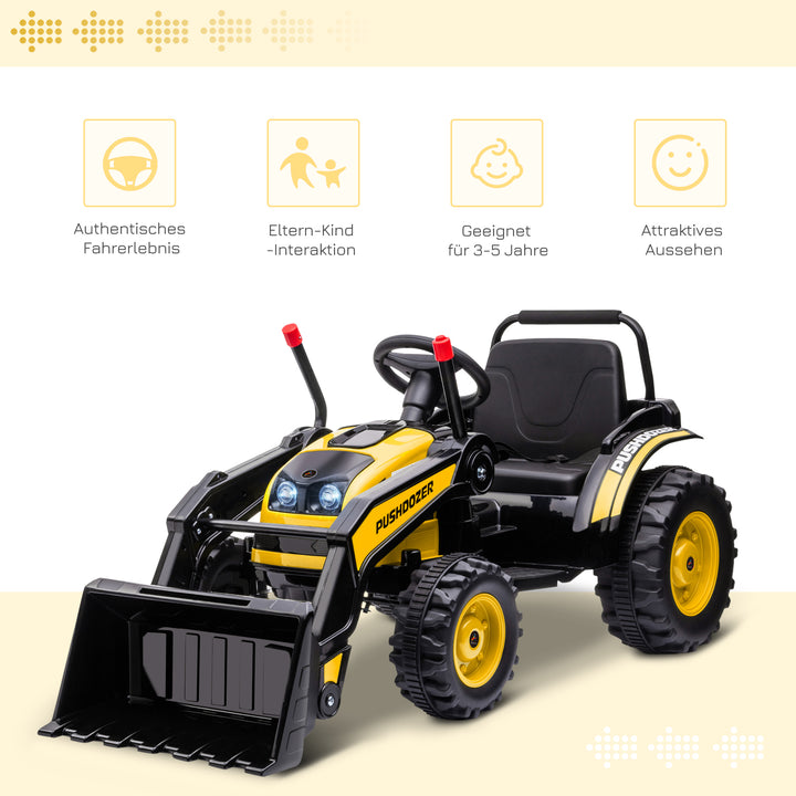 Børns elektriske gravemaskine sæde gravemaskine til børn ride-on gravemaskine terrængående køretøj traktor elektrisk til kørsel med musik skovlarme 3-5 år pp plast stål gul 132 x 62 x 65 cm
