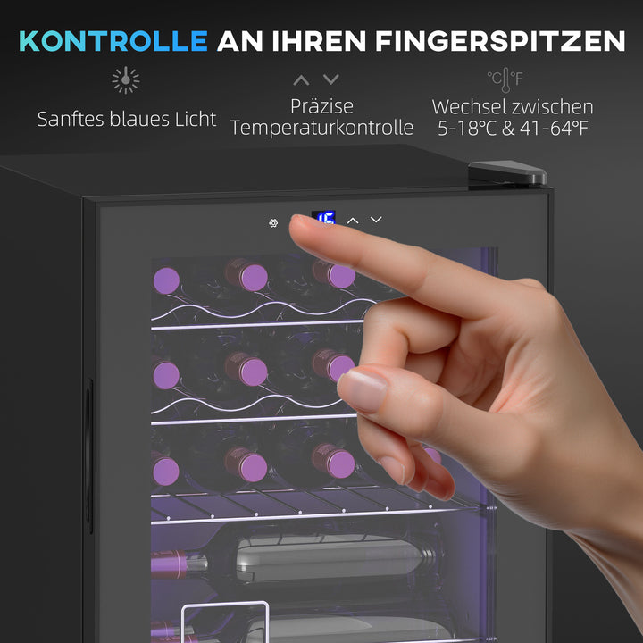 Fritstående vinkøleskab, 16 flasker, til hjemmebar, stue, køkken. Touchskærm, glaslåge, LED-belysning.