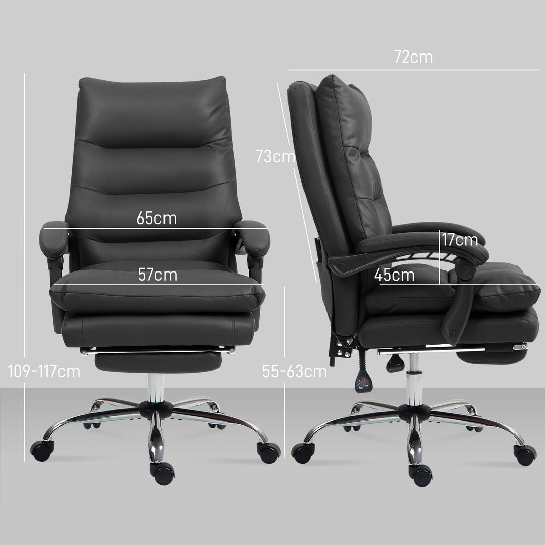 Kontorstol med massagefunktion, opvarmet, vipbar, kunstlæder, 65 x 72 x 109-117 cm, sort