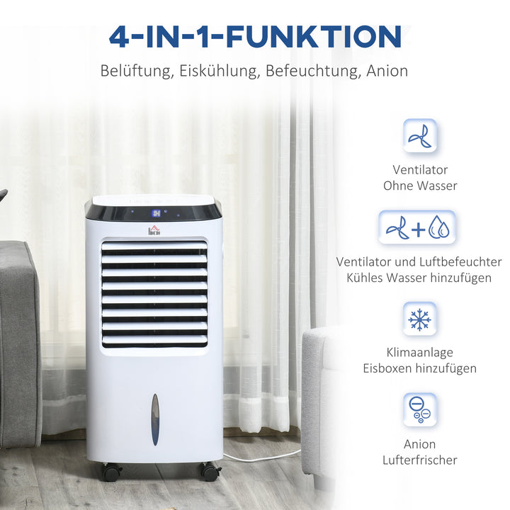 Bærbar luftkøler, 3-i-1 fordampningskøler, luftfugter, ventilator, 10L luftkøler med fjernbetjening, LED-berøringspanel, 3 hastigheder, timer, oscillation, hvid