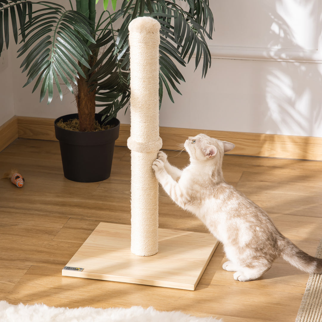 Kradsetræ til katte, kradsetræ af sisal, robust kradsetræ, kradselegetøj til katte med bold, 60 cm spånplade, sisal, beige+eg, 34 x 34 x 60 cm