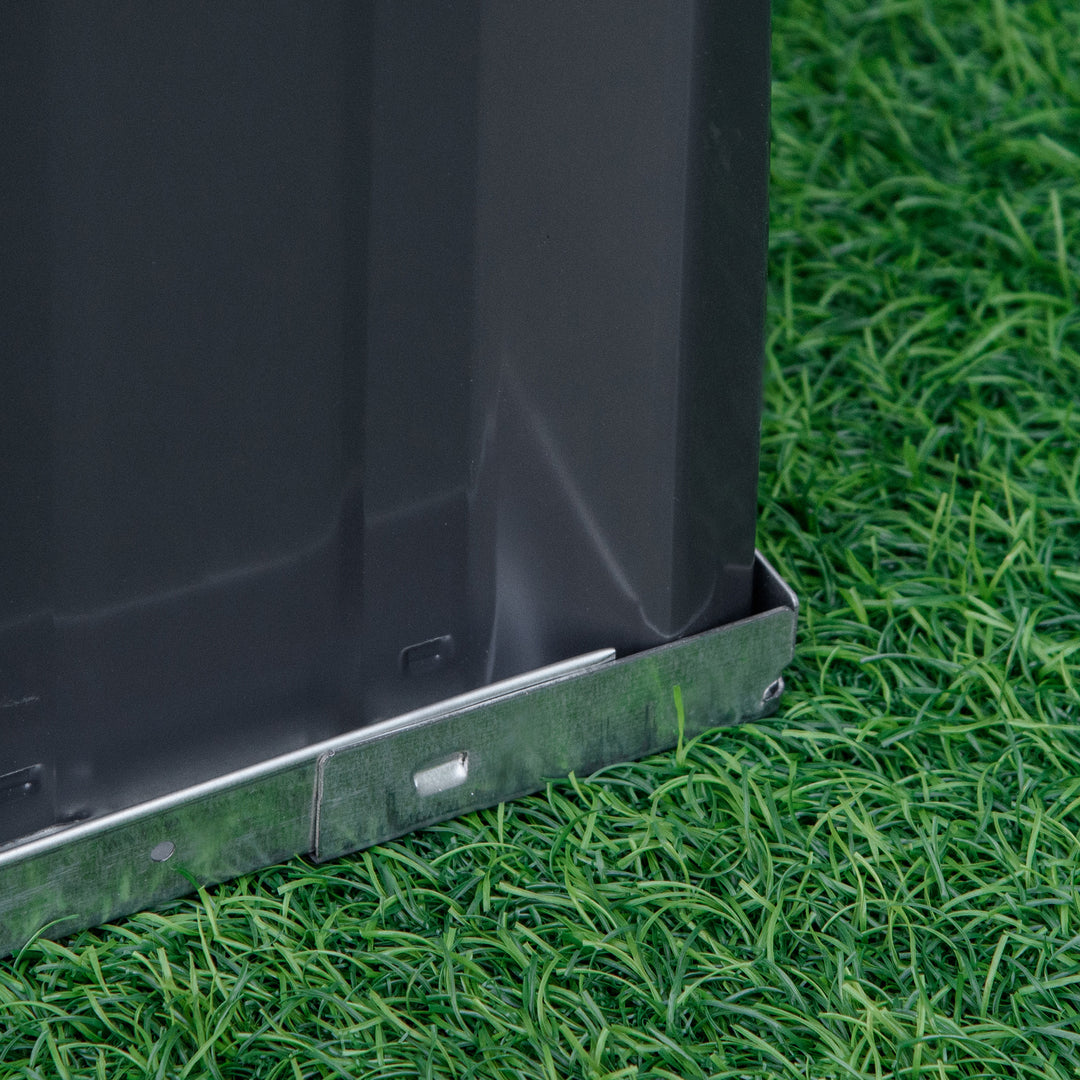 Højbed af stål, 3-lags havebed med t-formede plantemærker, handsker, plantebed, urtebed, blomstertrappe til altan, have, mørkegrå, 118 x 118 x 62 cm