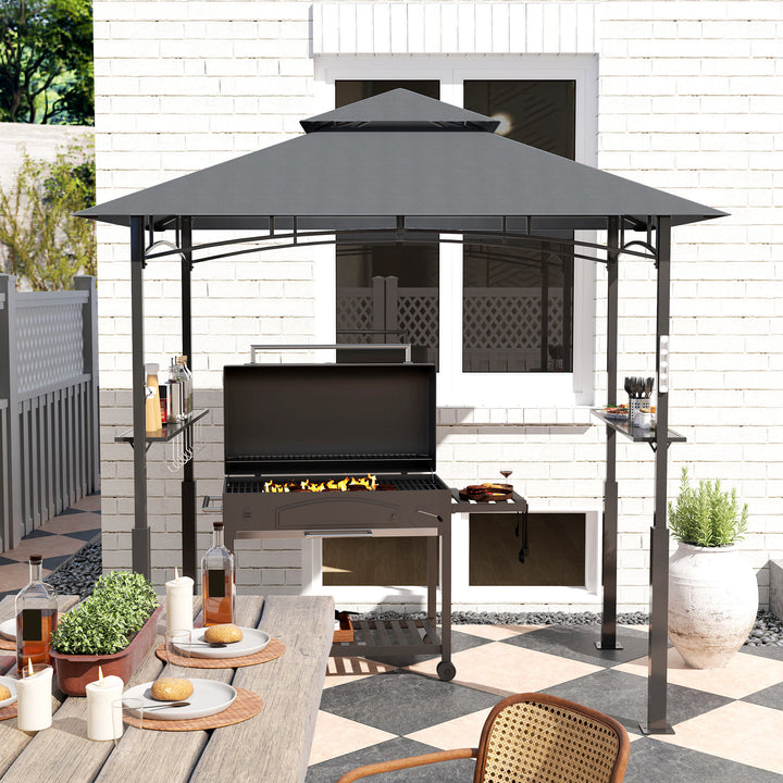Grillpavillon, havegrilltelt med krydderirækker, LED-belysning, metal, plastik, 243L x 148B x 248H cm, grå