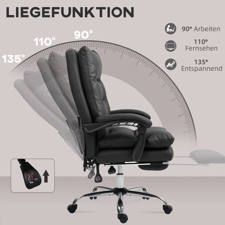 Kontorstol med massagefunktion, opvarmet, vipbar, kunstlæder, 65 x 72 x 109-117 cm, sort