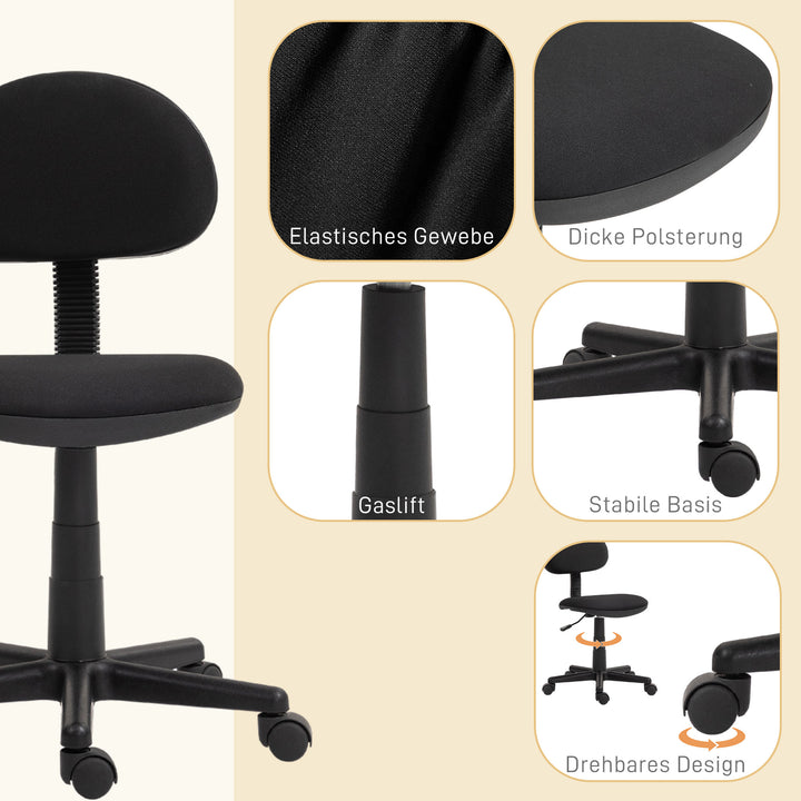 Kontorstol, armløs design, lav ryg, rullende, drejelig, sort