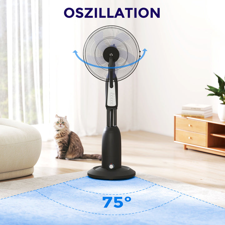 Ventilator med dugfunktion, 3-liters tank, 75 grader roterbar, 3 hastigheder, mobil, 125 cm, sort
