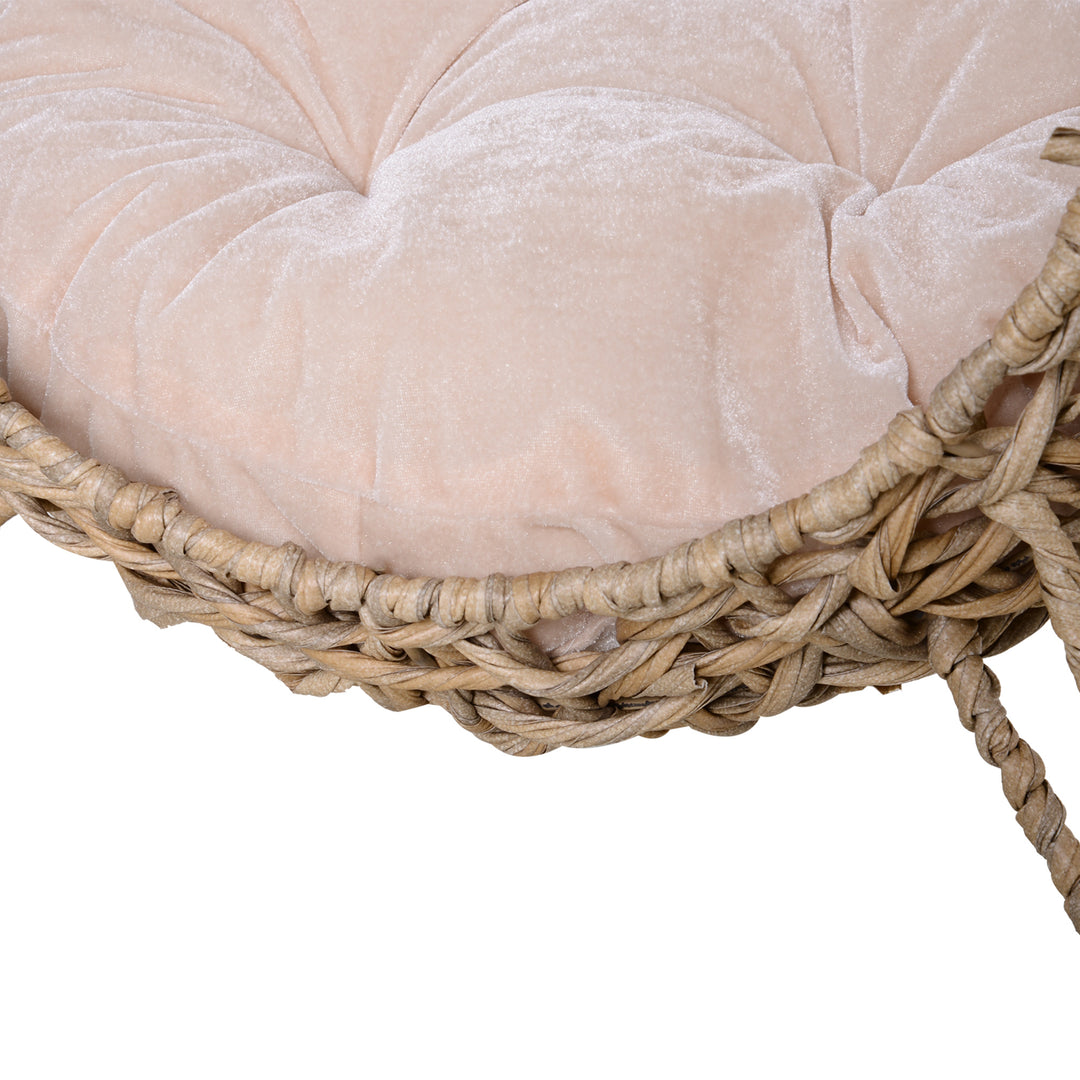 Rattan kattehus med hynde, katteseng, kattehule med hævede fødder, naturlig, Ø52 x 58 cm