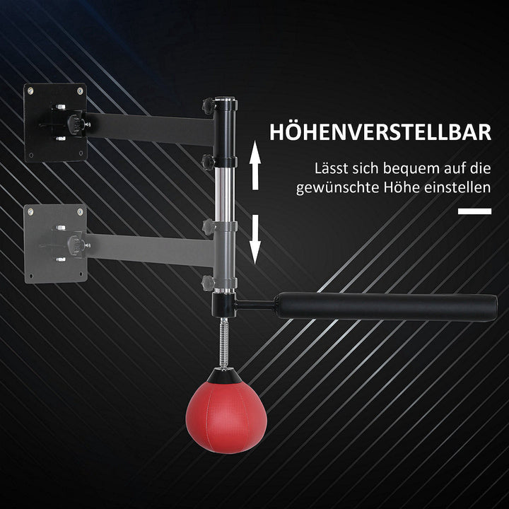 Boksestativ med speedball og reflexstang, vægmonteret, højdejusterbar, sort/rød