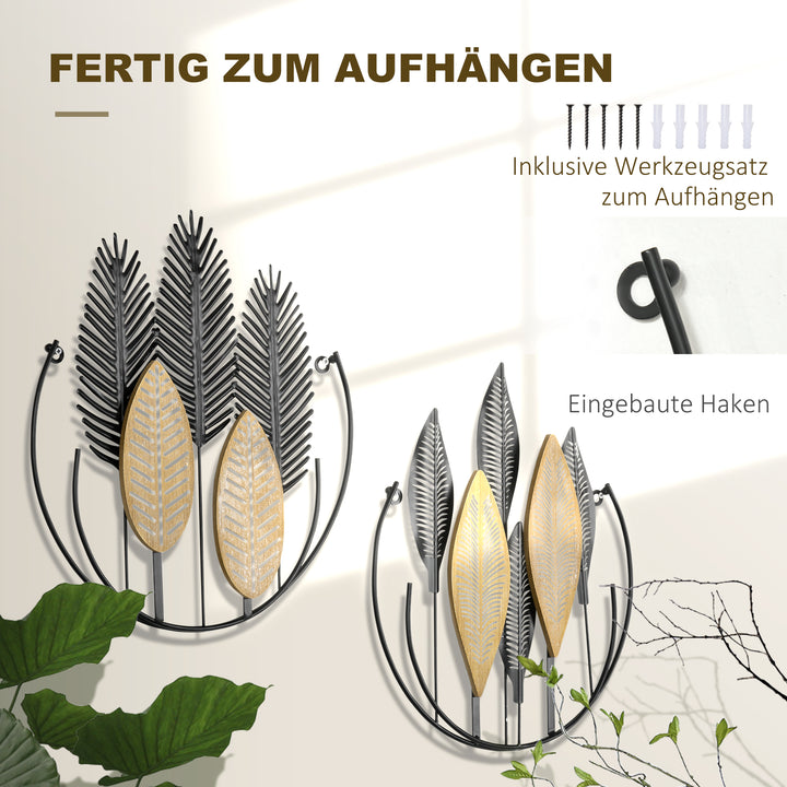 3D Vægkunst - Sæt med 2 - Moderne Vægdekoration - Metal - Naturlig + Sort