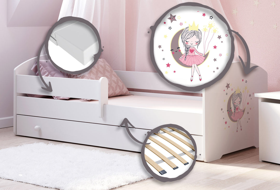 Børneseng 160x80 med skuffe - Sovende prinsesse