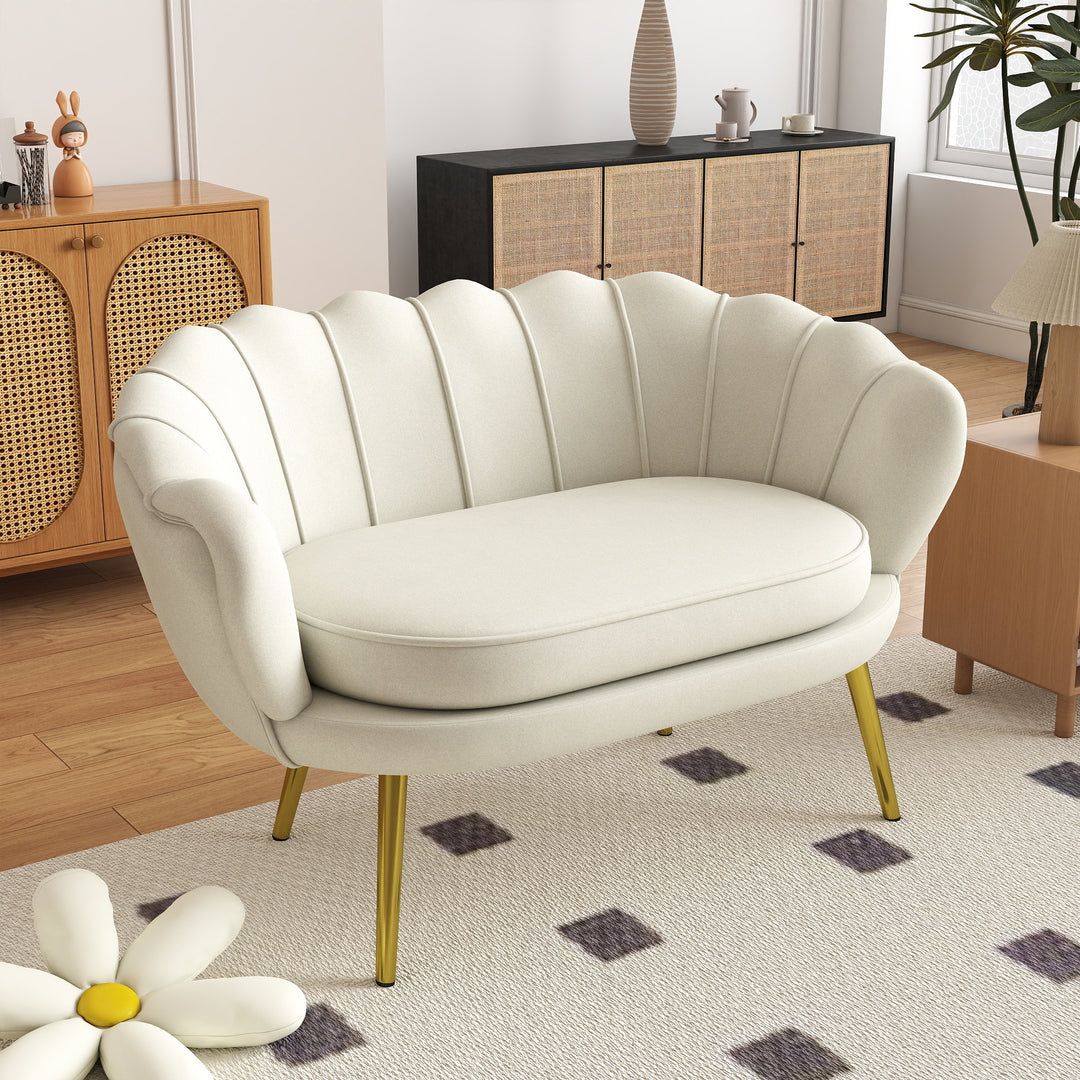 Vintage 2-personers sofa, polstrede møbler, fløjlslook, op til 150 kg, creme/guld