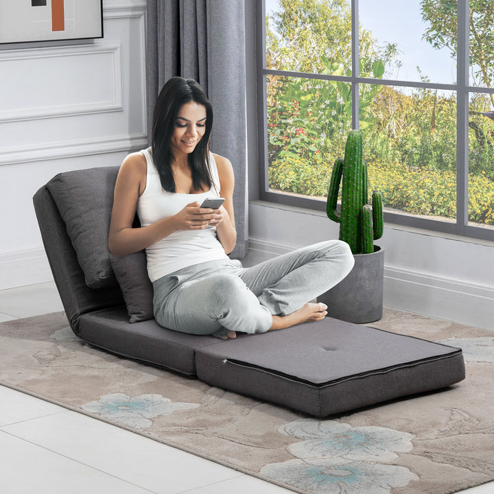 Gulvstol foldmadras liggeunderlag, 2-i-1 design, aftagelig pude, 60 x 80 x 56 cm, mørkegrå