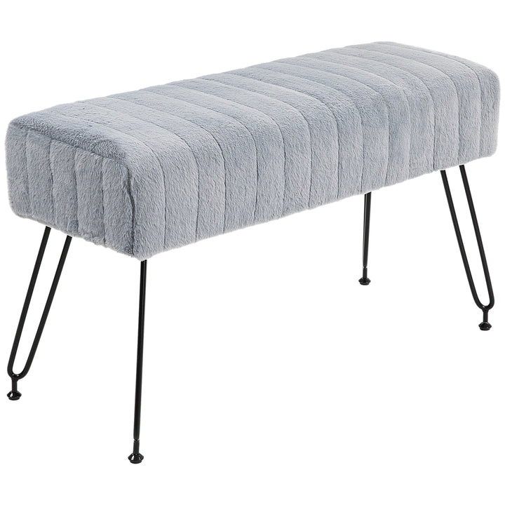 Bænk, quiltet sæde, betræk i kunstpels, metalben, op til 120 kg, 82 x 30 x 47 cm, grå/sort
