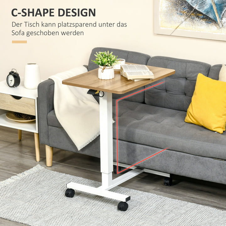 Hæve-sænkebord højdejusterbart inkl. 4 hjul c-form 65 cm x 48 cm x 70-110 cm natur + hvid