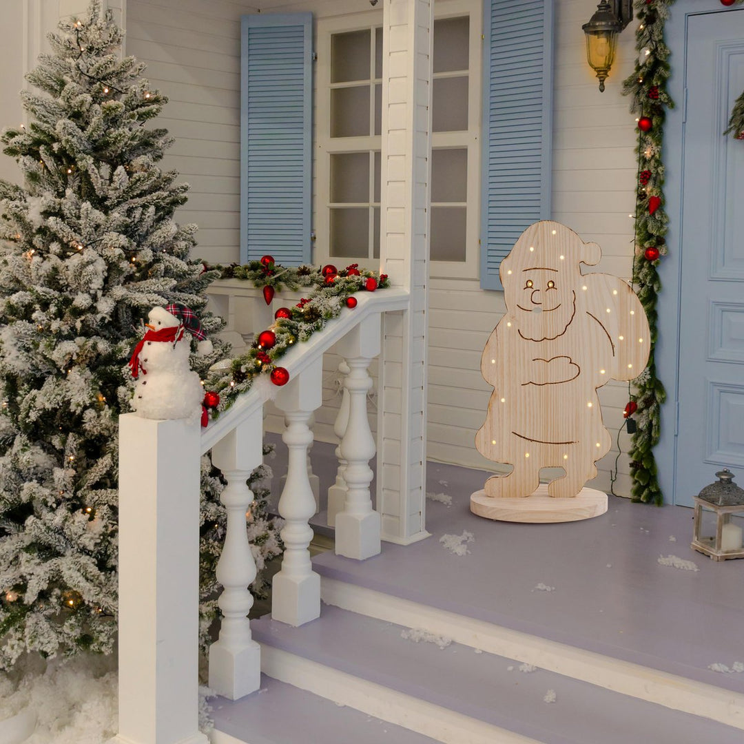 LED Wood Decolum "Santa" Stor, julepynt lavet af træ i naturen, med fast bygget - In Lyss, til det udendørs område - Klassisk - Dekoration - Træ - Natur - Ingen information - Juledekoration udenfor