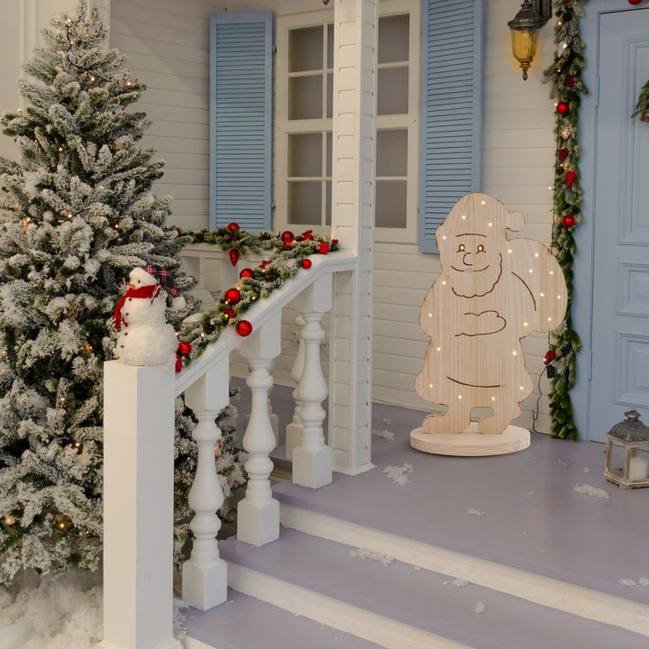 LED Wood Decolum "Santa" Stor, julepynt lavet af træ i naturen, med fast bygget - In Lyss, til det udendørs område - Klassisk - Dekoration - Træ - Natur - Ingen information - Juledekoration udenfor