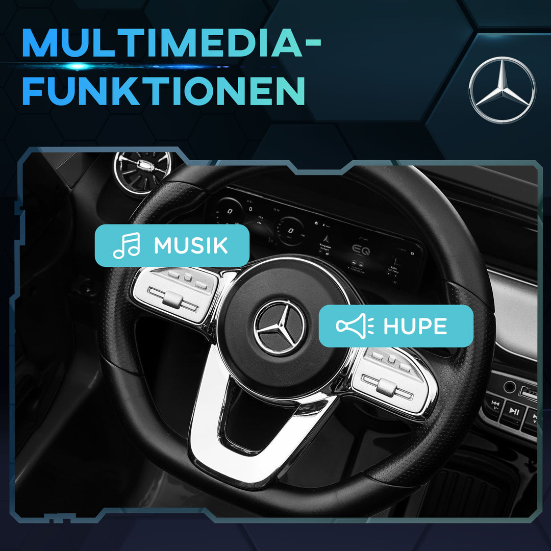 Elektrisk børnebil, mercedes-benz eqa med licens, 3-8 km/t, musik, forlygter, horn, fjernbetjening, sort