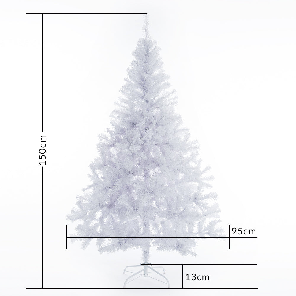 Hvidt juletræ med stativ og 350 nåle, 150 cm