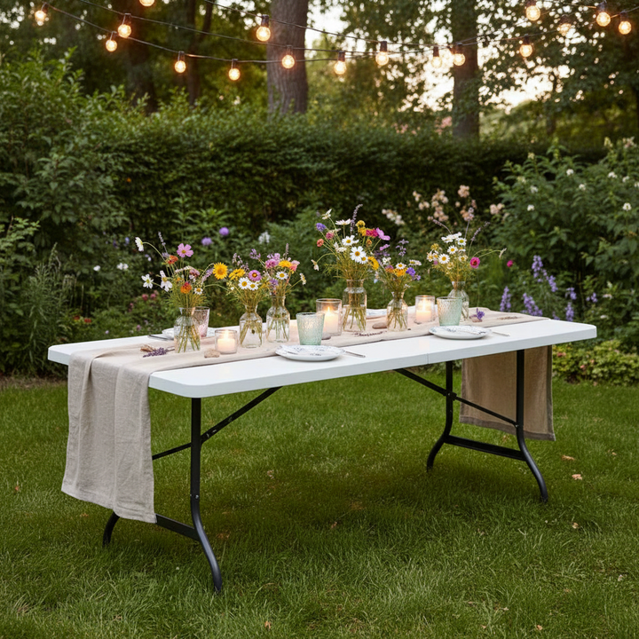 Havebord Foldbart Hvid – 220x70x72 cm