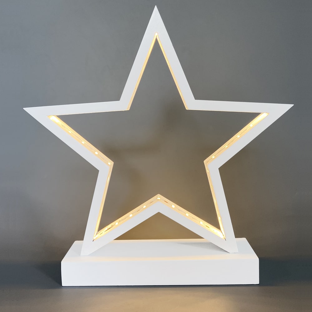 LED Star White Wood